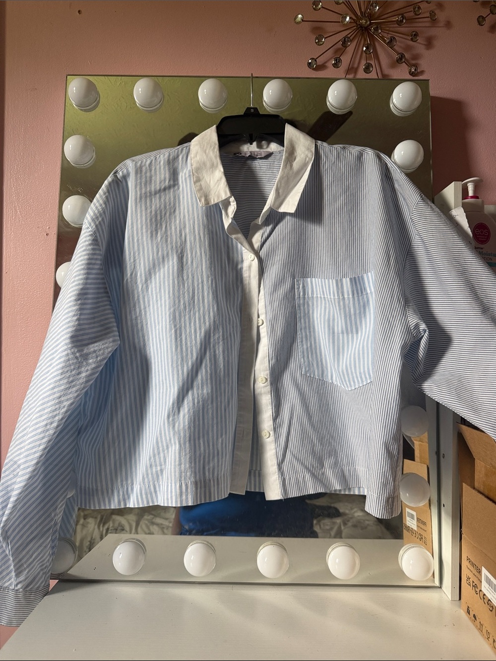 Striped Blue & White Men’s Button-Up Shirt